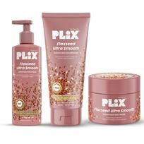 PLIX THE PLANT FIX Linų sėklų ir keratino lyginamoji kaukė, šampūnas ir kondicionierius | Augalinis keratinas PF | Linų sėklų aliejus | Švelnesni, lygesni plaukai | 3 vnt. pakuotė gray