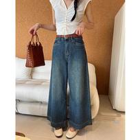 Women's Vintage Washed Wide Leg Jeans High Waist Loose Straight Cropped Denim Pants Casual Commuter Trousers S black