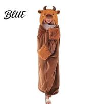 Soft Plush Hugging Blanket Halloween Wearable Hoodie Cozy Hooded Highland Cow Cape Coral Fleece Shawl Wrap Sloth Black Cat Cloak for Women brown