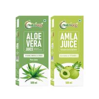 Nutriorg Amla & Aloe Vera Juice - 1000 ml (Pack of 2-500 each) | Organically Grown| Immunity Booster | Detoxification