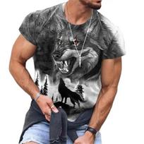 Summer Animal Wolf Print Men's T Shirt Round Neck Short Sleeve Loose Tops Casual Male Tees Oversized T Shirts S black