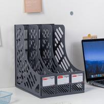Four-Section Desktop File Organizer - Office Folder Storage Rack gray