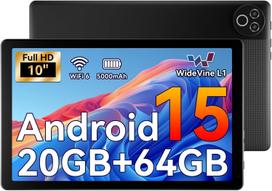 Android 15 Planšetė, 10 colių Planšetė, 20GB RAM + 64GB ROM (TF 1TB), 5000 mAh, 1280 * 800 HD, WiFi 6, Bluetooth 5.4, Dvi kameros, Du garsiakalbiai, Juodas juoda