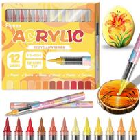 12 Colors Acrylic Paint Markers Direct-Liquid Ink Soft Brush Tip Acrylic Marker Pen Art Supplies DIY Premium Highlight Marker beige