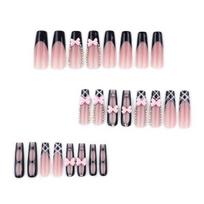 24Pcs French Tip Women Press on Nails Pink Bow Rhinestone Stick-on Fake Nails