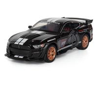 1/32 Ford Shelby GT500 žaislinis automobilis vaikams, metalinis modelis, atitraukiamas, su garsu ir šviesa, kolekcinė dovana berniukams juoda