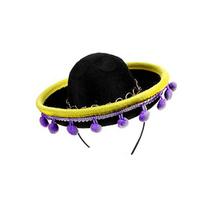 NEW DIY Mexican Mini Hat Straw with Hoop Sombrero Hat Headdress Performance Props Carnival black