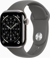 Apple Watch Series 11 GPS + Cellular 42 mm z kopertą w kolorze naturalnego tytanu i paskiem sportowym w kolorze kamiennej szarości – rozmiar M/L