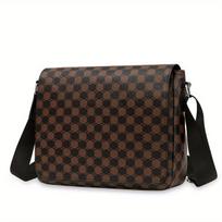 Vyriškas kasdienis languotas peties krepšys su atverčiamu viršumi iš PU odos, crossbody krepšys kasdieniam važiavimui į darbą (30cm<Max Length<50cm) juoda