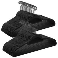SONGMICS Aksominės pakabos, 50 vnt. drabužių pakabų su juodu sukamu kabliuku, neslystančios ir taupančios vietą, 0,2 colio storio, 17,1 colio ilgio paltams, marškiniams juoda