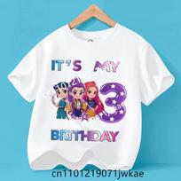 Kpop Demon Hunters Number 3-9 T-shirt Kawaii Rumy Birthday Tops Party Wear Girls Tee Summer Short Sleeve Kid Clothes Boutique 120 white