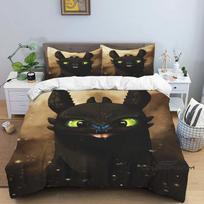 How to Train Your Dragon  Cartoon-Print 3-Piece Bedding Set — Duvet Cover & Pillowcases (Suitable for Teens & Children — Boys & 135x200cm black