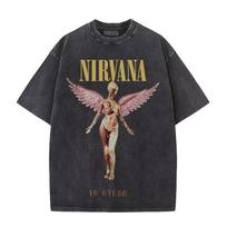 Nirvana rock band mens Retro cotton Washed Tee In Utero album man Womens oversized YK distress Tshirt Casual Loose streetwear S black