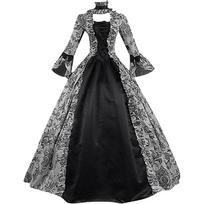 Women's Crew Neck Long Sleeve Flare Sleeve Fitted Adjustable Waist Elegant Midi Ball Gown Vintage Victorian Dress S juoda