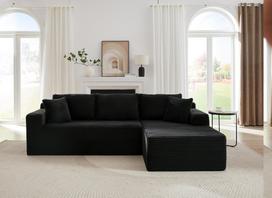 Modulinės kampinės sofos L formos sofa 3 vietų modulinė sofa su atminties putomis kampinės sofos svetainei, Debesų sofa su padidintu šezlongu 252.5 x 163 x 65 cm juoda