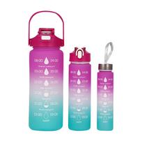 3 vnt gradiento plastikinių puodelių rinkinys didelės talpos sportinio vandens butelis lauko kelionių sporto salė, fitneso studentų nešiojamas puodelis One Size pink