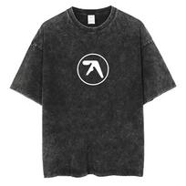 Washed Retro Aphex Twin Tour  Tshirt Men Women Casual Cotton Retro Vintage T Shirts Mens Fashion Oversized Tops Streetwear S black