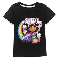 2026 Girls T-shirt Gabbys Dollhouse Funny Anime Theme Summer Boys Cotton Fashion Cartoon Casual T-shirt O-neck Short Sleeve 110 black