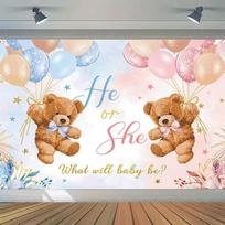 2D Gender Reveal Teddy Bear Backdrop Photography Background 47.2x31.5inch/120*80cm brown