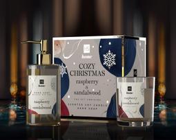 HISKIN Home Fragrance rinkinys - Sojų žvakė + Aviečių ir Sandalmedžio kūno muilas