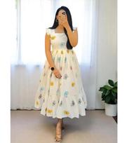 Women Fit and Flare Beige Midi/Calf Length Dress S balta