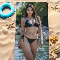 Elegant Character Art Printed Microfiber Beach Towel Quick Dry Lightweight Oversized Towel for Seaside Swimming Summer Use W40*H60(CM) black