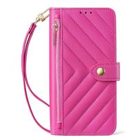 iPhone 17 Pro Leather Crossbody Wallet Case with Card Slots & Adjustable Strap iPhone 15 rožinė raudona spalva
