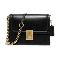COACH Hutton 22 turn-buckle flip chain shiny cow leather small square bag Hutton bag hand-held crossbody shoulder bag small size women's black juoda