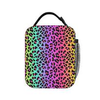 Neon Rainbow Leopard Print Lunch Bag  Travel Lunch Box For Men  Retro Graphic Tote Food Bags Oxford Convenient Cooler Bag One Size pink