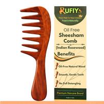 Rufiys Neem Wooden Wide Tooth Comb for Curly & Thick Hair | Natural Anti Static Detangling Hair Comb for Women & Men | Handmade Sheesham Wood Comb beige
