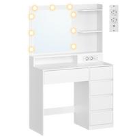 Kosmetinis staliukas su veidrodžiu ir LED apšvietimu, baltas, 80 × 40 × 144,3 cm