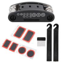 16 in 1 Cycling Folding Bike Tyre Repair Tool Kit Multifunction Maintenance Tire Crowbar black