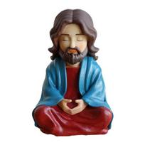 Meditating Cartoon Jesus Figurine Hand-Painted Jesus Statue Sculpture Religious Easter Christmas Desktop Decoration Ornament black