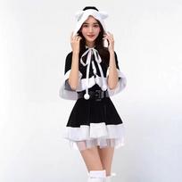 Women’s Cute Cosplay Costume, Festive Party Performance Outfit S juoda/balta