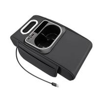 5-in-1 Car Armrest Organizer with Tissue Cup Holder USB Charging Port Ambient Light Car Interior Storage Booster Pad for Most Vehicles Portable Car juoda