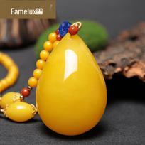 Yellow Amber Beeswax Pendant Necklace with Water Drop Design for Men and Women Pendant with Chain Similar to Picture black