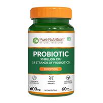 Pure Nutrition Probiotic Supplement, 50 Billion CFU, 60 Veg Capsules | 14 Strains of Live Cultures (600mg) | Supports Gut Health, Improves Diges