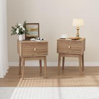 Mid-Century Modern Oak Color Nightstand, Bedroom Nightstand, Nightstand with Metal Handles, 40 x 40 x 55 cm, 2 Pieces 40 x 40 x 55 cm