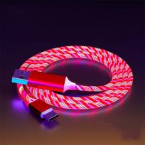 Luminous LED Type C USB Cable For Samsung OPPO Huawei Fast Charger Data Cord Flowing Light LED Cable 1M For Type-C raudona