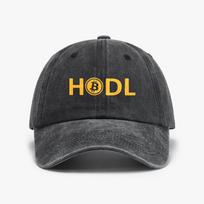 Bitcoin HODL Graphic Print Baseball Cap Adjustable Low Profile Casual Dad Hat Unisex fashion vintege Washed denim hats One Size black