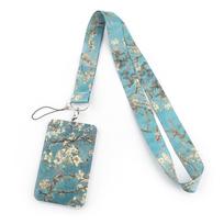 Keys Chain Van Gogh Charm Art Lanyard ID Credit Card Cover Badge Holder Mobile Phone Straps Type2 gray