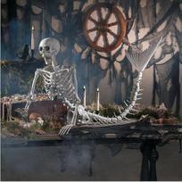 Skeletinė undinė Skeletas Nešiojama plastikinė dekoracija Žuvies skeletas Statulėlė 80cm Lanksti Helovino žuvies skeletas Vaiduoklių namas gray