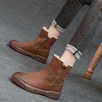 Leather Women's Boots Winter Warm Fur Integrated Thickened Snow Boots Thick Soled Low Boots Women Versatile Wool Women's Shoes 35 tamsiai ruda spalva