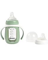 BEABA MOKOMASIS STIKLINIS BUTELIUKAS-GERTUVĖ 2IN1, 210 ML, SAGE GREEN, SILIKONINIAME DĖKLE