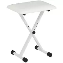 Reguliuojamo aukščio sulankstomas X formos pianino suoliukas su dirbtinės odos pagalvėle, 39 x 29 x 37-47 cm, baltas