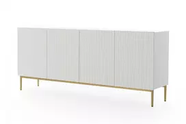 Komoda Nicole 200 cm, balta matinė, auksinės kojos