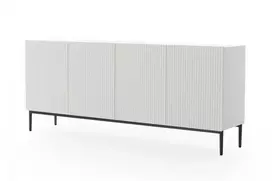 Komoda Nicole 200 cm, balta matinė, juodos kojos