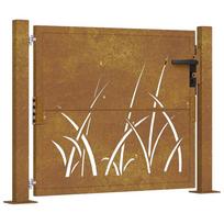 vidaXL Sodo vartai, 100x75 cm, Corten plienas, žolės raštas