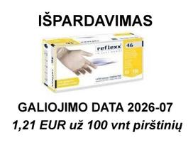 REFLEXX 46 Lateksinės pirštinės S dydis 100 vnt, be pudros, vienkartinės, galiojimo data 2026-07, po 1,21 EUR už 100 vnt užsakant 10 dėžučių po 100 vnt