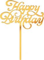 GoDan Akrilinė torto dekoracija Happy Birthday auksinė
